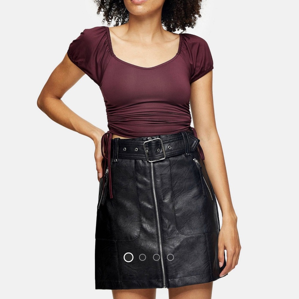 TOPSHOP Belted faux Leather biker Skirt
